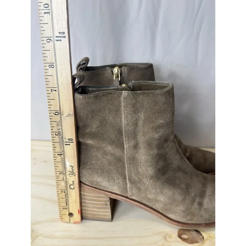 Tory Burch Women’s Brown Suede Ankle Boots, Wood Block Heel, Size 7.5
